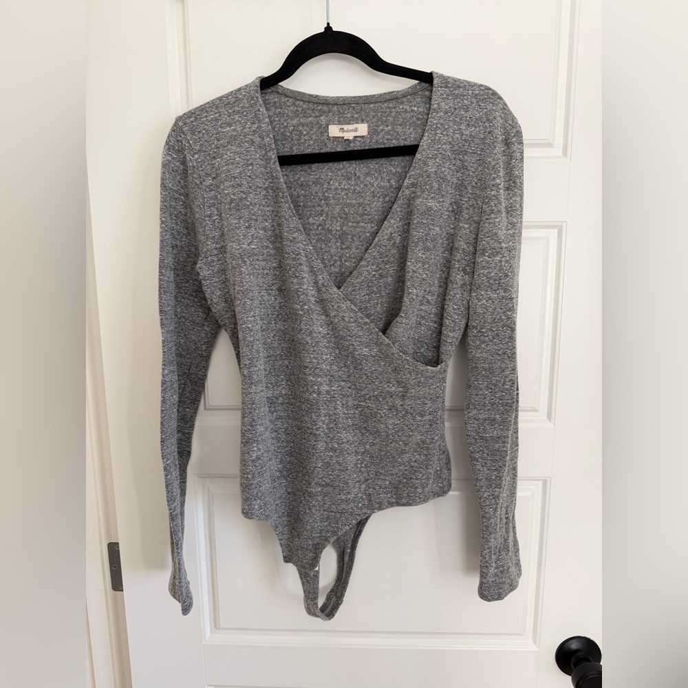 Madewell Heather Gray Wrap Bodysuit